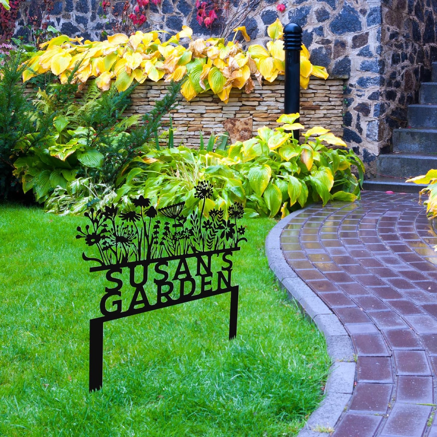 Custom Flowers Metal Garden Decor, Sign for Flower Beds, Personalized Flowers Garden Sign with Stakes, Metal Yard Art, Gift for Grandmother, Patio Decor, Farmhouse Decorations, Mom Gift