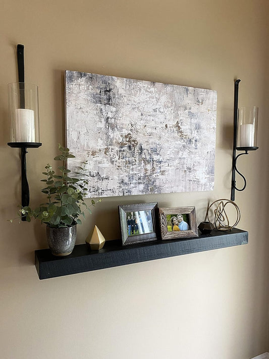 joelsantiques - 48 Inch Wooden Floating Shelves for Wall - 48x6x2 in - Made of Natural Wood - Long Heavy Duty Rustic Wall Shelves for Bedroom - Perfect for Living Room, Kitchen - Black