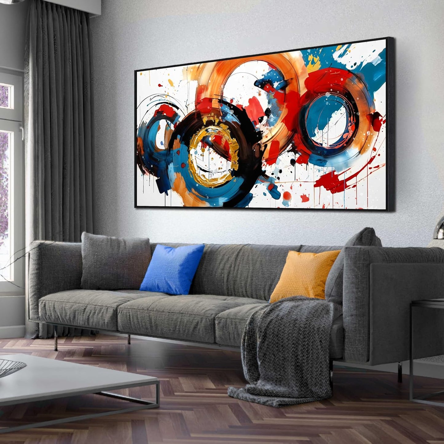 Abstract Wall Art With Black Wood Frames Large Canvas Prints Modern Living Room Bedroom Home Office Wall Decor Framed Colorful Circle Abstract Picture Ready to Hang Size 30x60