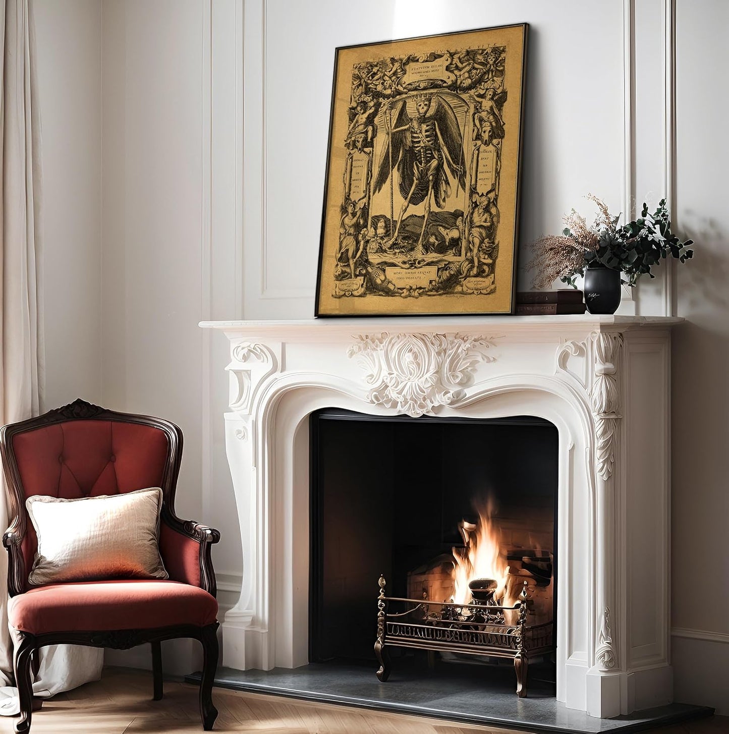 Poster Master Vintage Angel of Death Poster - Grim Reaper Print - Halloween Art - Mirror of Human Life Art - Gift for Men & Women - Gothic Decor for Living Room or Bedroom - 16x20 UNFRAMED Wall Art