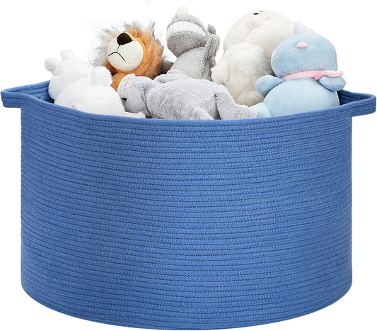 Ravinte Large Storage Basket - 22"x 22"x 14" Blanket Basket for Living Room, Baby Toy Storage Basket, Cotton Rope Basket Woven Laundry Basket (Blue)