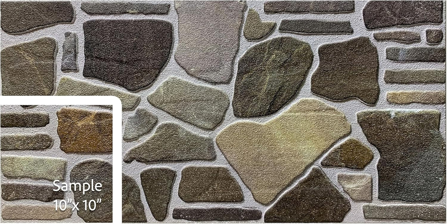 Dundee Deco 3D Wall Panels - Cladding Charcoal Green Beige Stone Look Wall Paneling, Styrofoam Facing for Interior and Exterior Applications, DIY, Sample, Size 10 x 10 in.