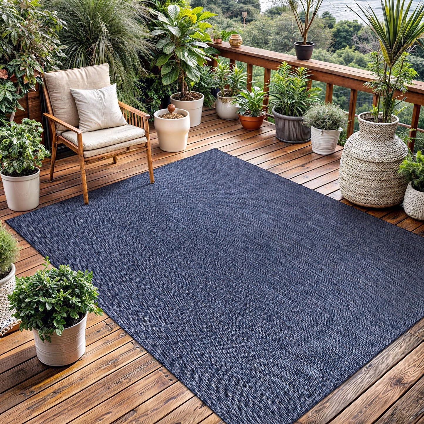 Washable Indoor Outdoor Rug 10x14 Weather Resistant Area Rugs Modern Solid for Porch Deck Balcony Backyard Patio Outside Carpet (10 X 14 Azure Blue)