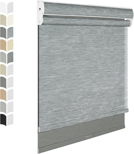 BERISSA Cordless Dual Roller Shades with Cassette Valance, Double Shades - Blackout and Light Filtering, Day and Night for Home Office Door. Striped Jacquard Grey. 33 W x 44" H