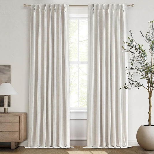 9ft Blackout Curtains Living Room 107 Inches Long 2 Panels, Linen Window Drapes for Bedroom 9 Foot Standard Curtain Length Viral Pinch Pleated with Hooks (40"x107") Noise Cancelling