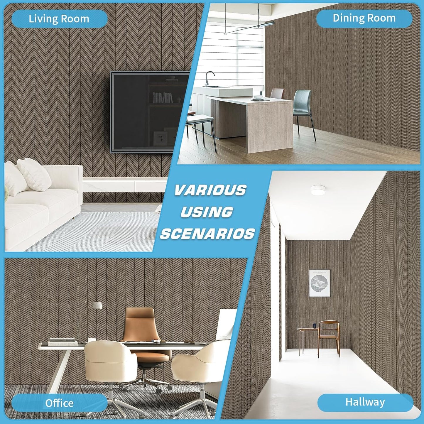 Art3d 4-Pack Glue-On Herringbone Wainscoting Panel for Interior Wall Decor - 104 x 12 Inch Polystyrene Ultralight Slim Slat Wall Panels for Living Room Bedroom, Mahogany