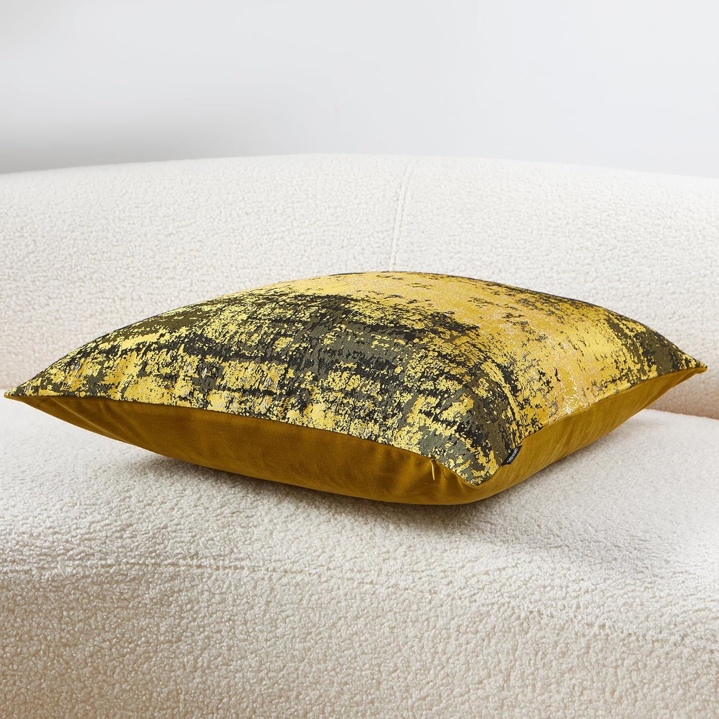 THE-TINOART Sun Gold & Black Jacquard Pillow Cover 24x24 - Luxury Embroidered Decorative Throw Pillow Cover, Reversible with Metallic Thread & Velvet Backing, Elegant Home Décor