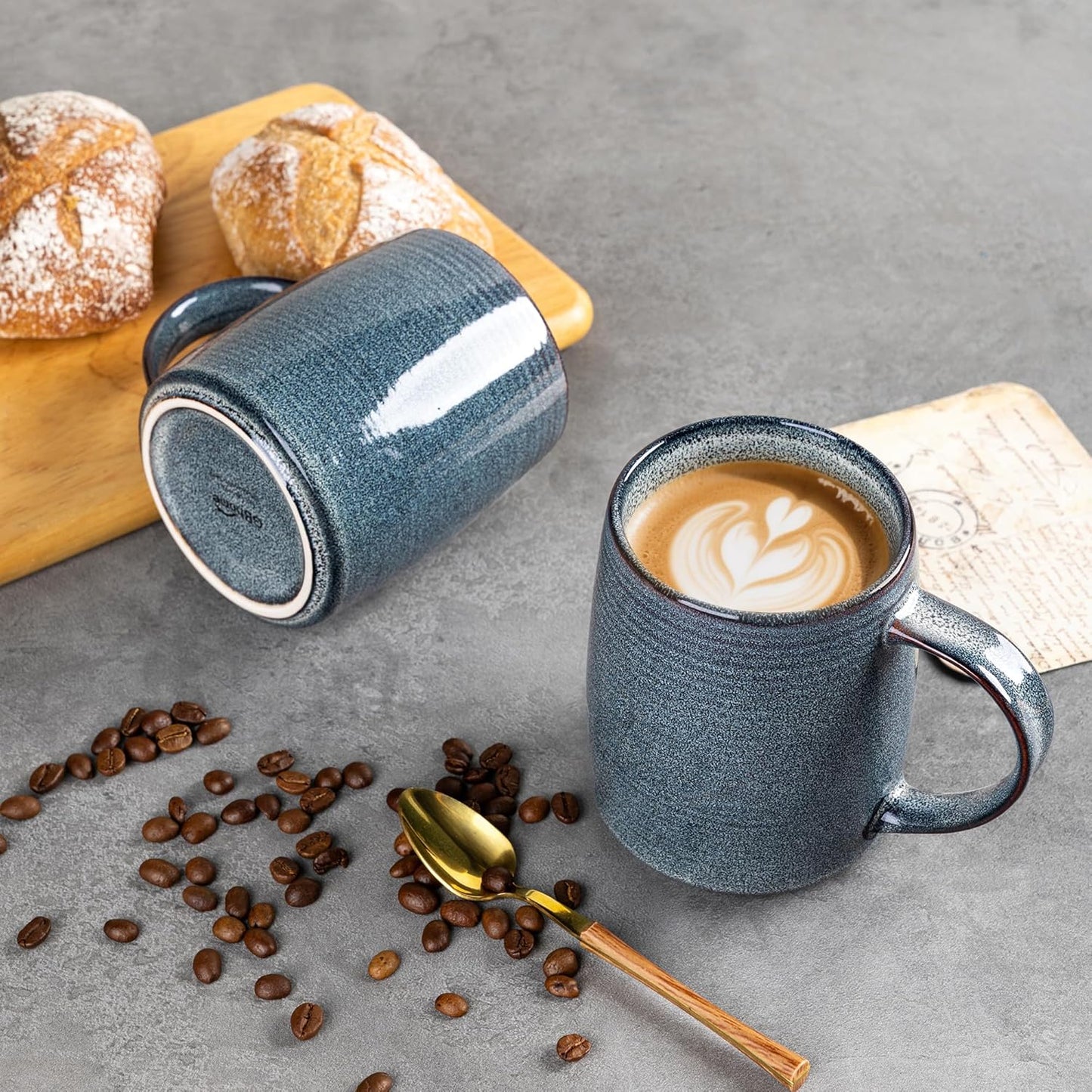 GBHOME Large Coffee Mugs Set of 4, 18oz Handmade Ceramic Coffee Mugs Set with Gradient color for Latte/Tea/Beer/Hot Cocoa, Dishwasher & Microwave Safe, Space blue