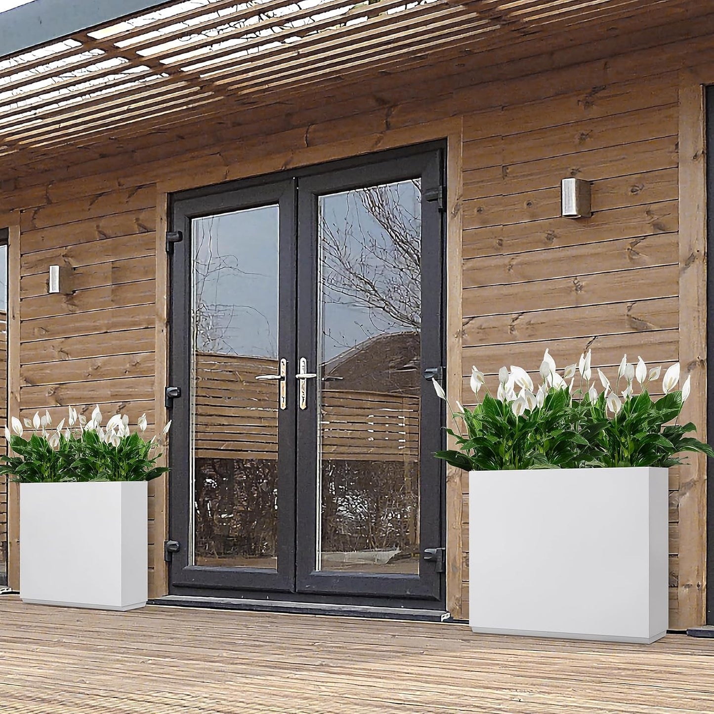 Metallic Heavy Planter for Outdoor Plants, 38Lx10Wx30H Inches Tall and Long Metal Divider Planter Box with for Outside & Indoor, Seamless (White)