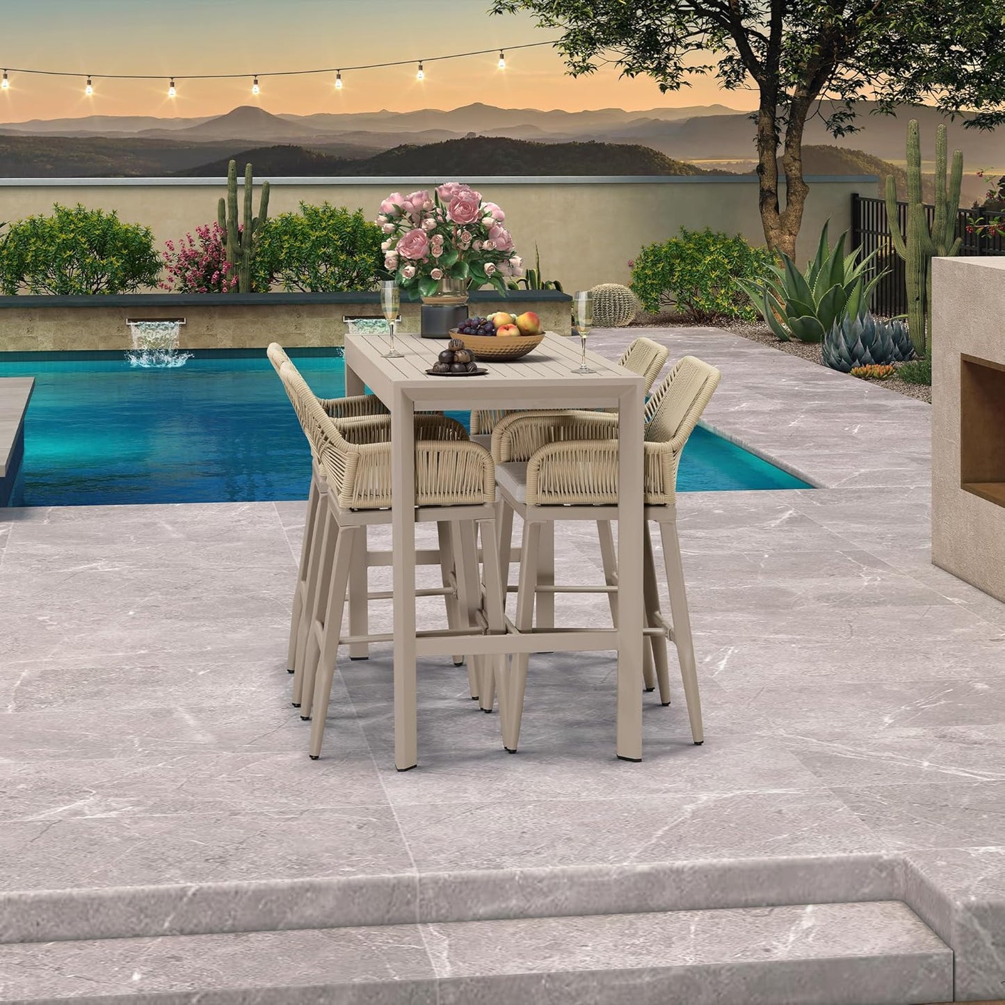 PURPLE LEAF 43.1'' Rectangle Outdoor Patio Bar Height Pub Table, Outside Aluminum Tall Kitchen Bar Table with Sturdy Legs for Bar Stool, Indoor and Outdoor, Garden, Champagne