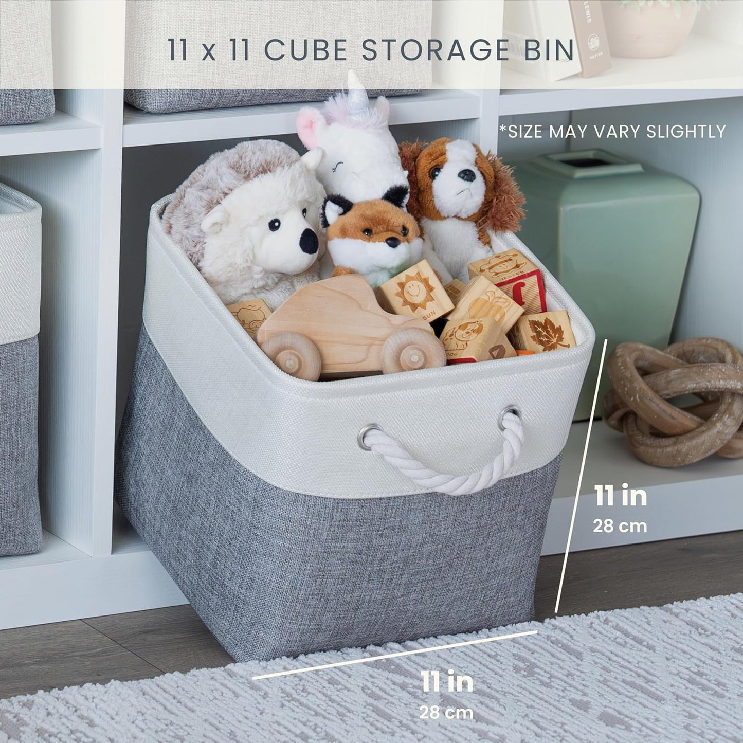 OrganiHaus 11x11 Cube Storage Bins 4 Pack, Foldable Cube Storage Organizer w/ Rope Handles, Collapsible Fabric Bins for Toys, Clothes & Closet Organization, Fabric Square Baskets - Pink/White