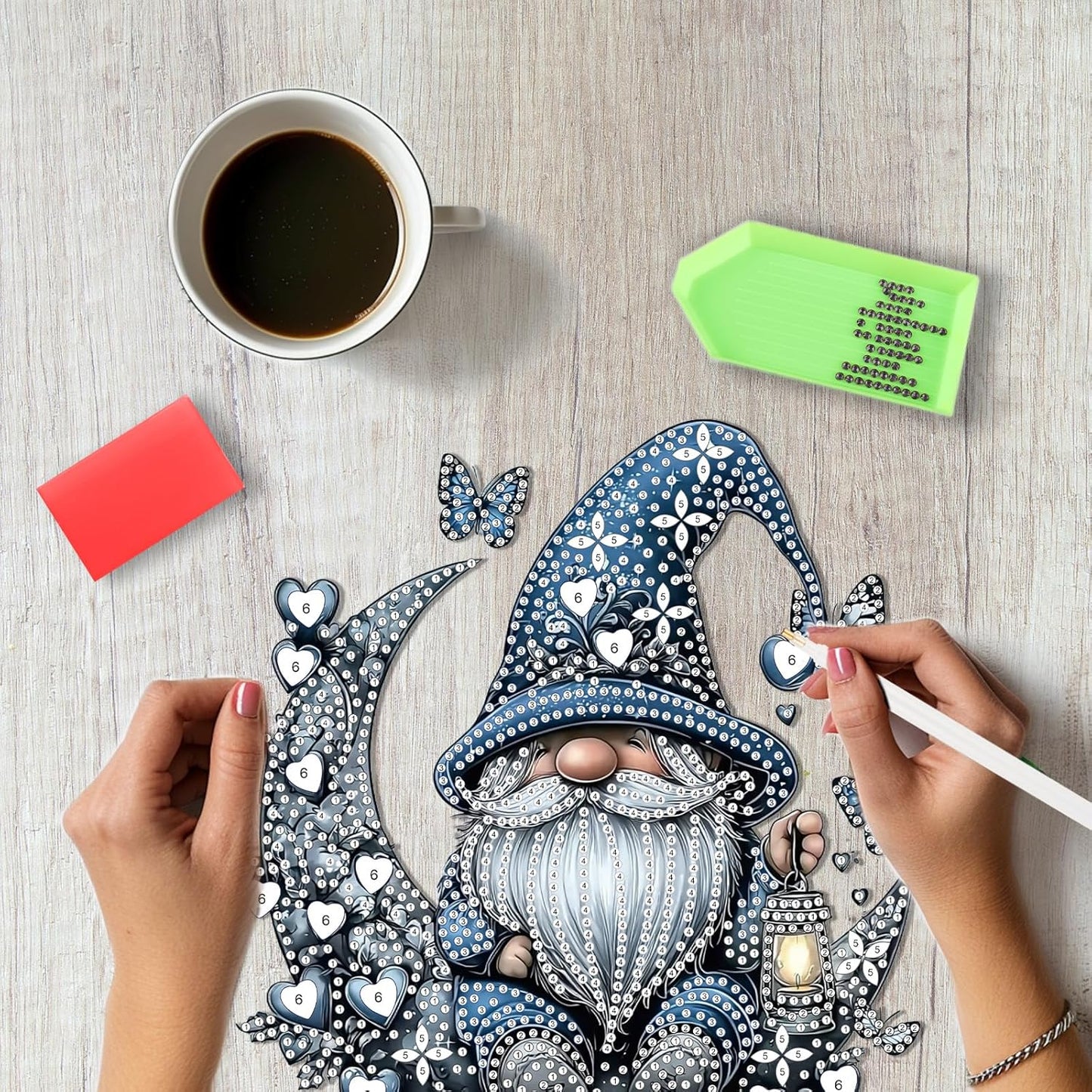 SENQAO Gnome Diamond Art Hanging Kit for Adult, Special Shaped Rhinestone, Double Sided DIY Acrylic Diamond Art Painting Window Pendants Home Garden Wall Hanging Kits Hanging Ornament(Full Moon Love)