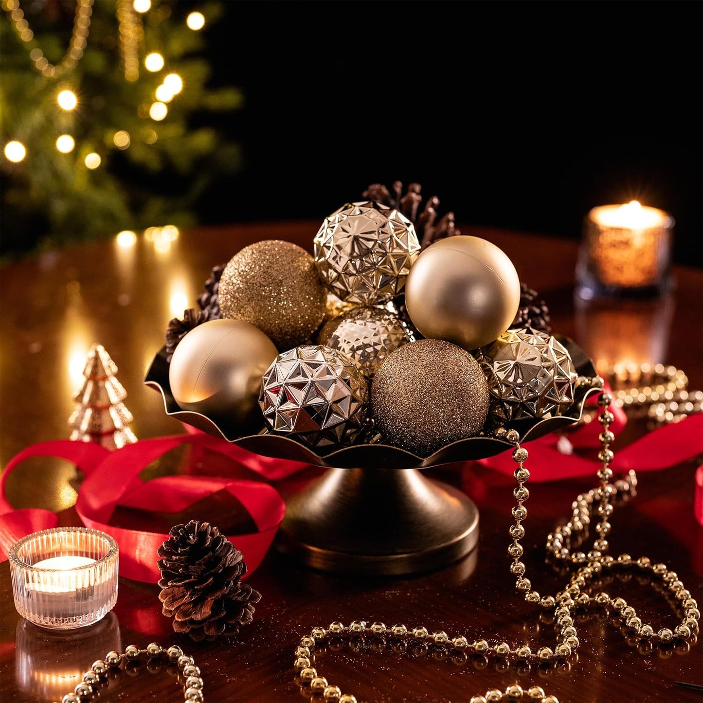 Valery Madelyn Christmas Tree Decorations Ornament Set for Fall Halloween, 50ct 2 Inches Light Gold Shatterproof Christmas Ball Ornaments Hanging Xmas Holiday Party Decor