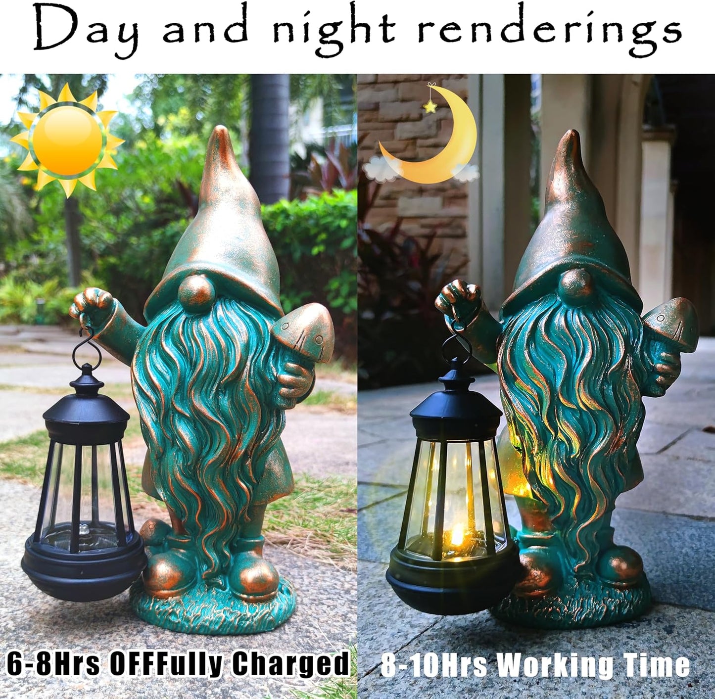 JOYBEE Garden Statues Gnomes with Solar Lantern Outdoor Decor-Gnomes Solar Figurines Lights Decorations for Patio Yard Lawn Ornaments-Gifts for Birthday Easter Housewarming