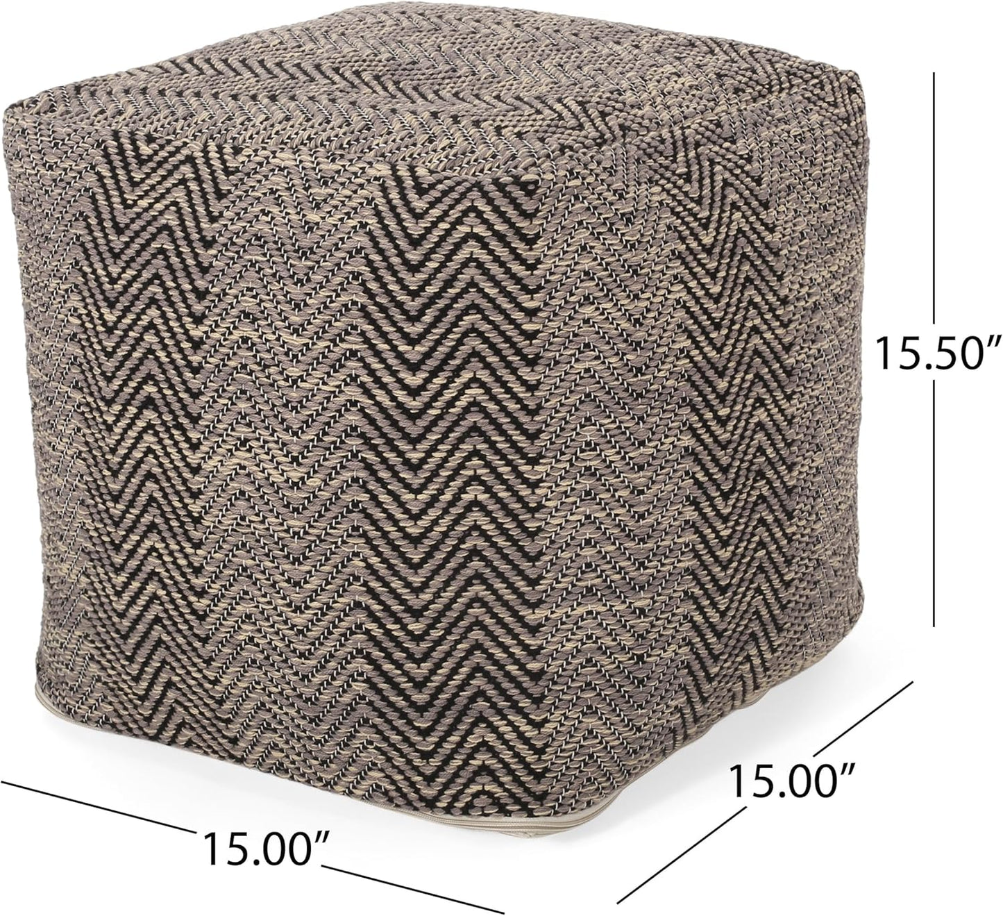 GDFStudio Boho Handmade Fabric Cube Pouf Ottoman Foot Stool - Bean Bag Floor Chair - Foot Rest Couch for Living Room Bedroom, Brown Beige and Yellow,15"" x 15"" x 15"", 312185N