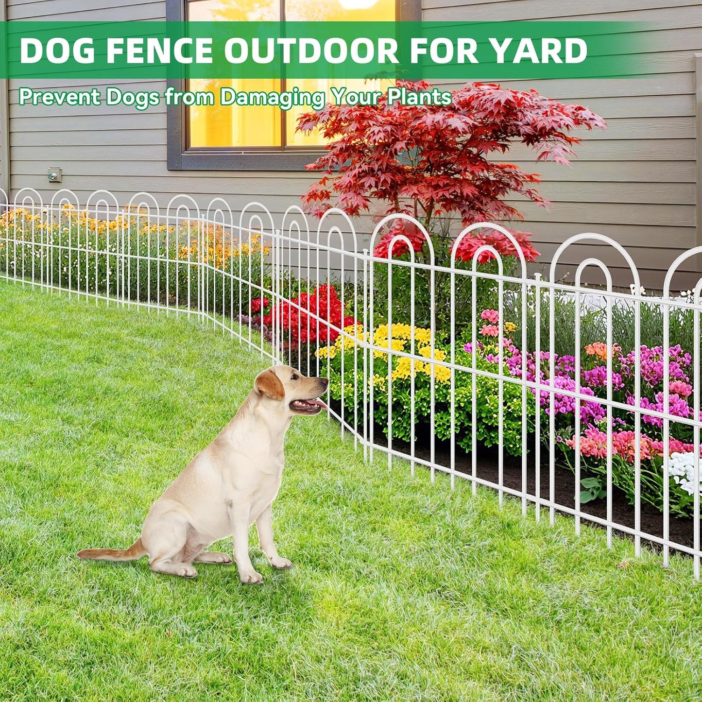 25 Panels Decorative Garden Fence, 32 in(H) X 50 ft(L) No Dig Dog Fence Outdoor for Yard, Rustproof Tall Metal Garden Fencing Animal Barrier with Ground Stakes, Temporary Fencing for Patio, White