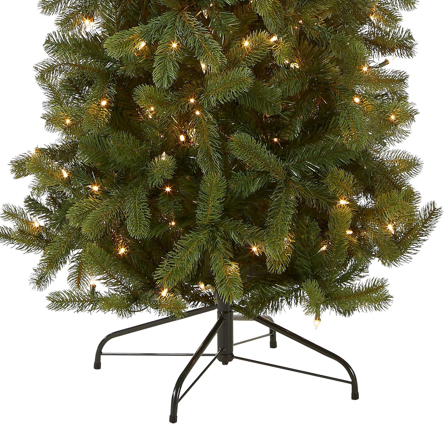 National Tree Company Pre-Lit 'Feel Real' Artificial Slim Downswept Christmas Tree, Green, Douglas Fir, White Lights, Includes Stand, 6.5 feet