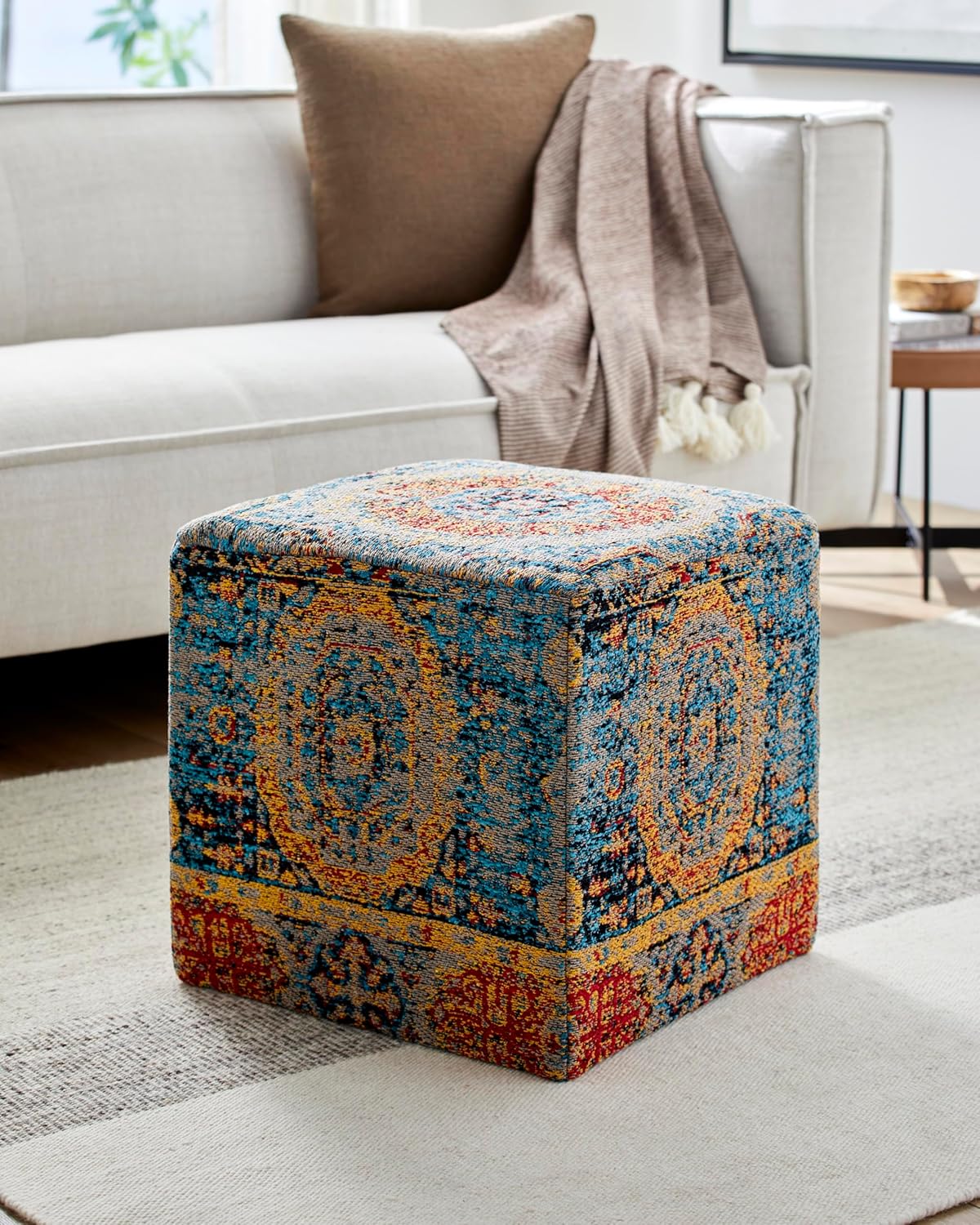 Mark&Day Pouf Ottoman, Kaltenleutgeben Traditional Saffron Cube Pouf Foot Rest for Living Room, Bedroom and Boho Home Decor (18"x18"x18")
