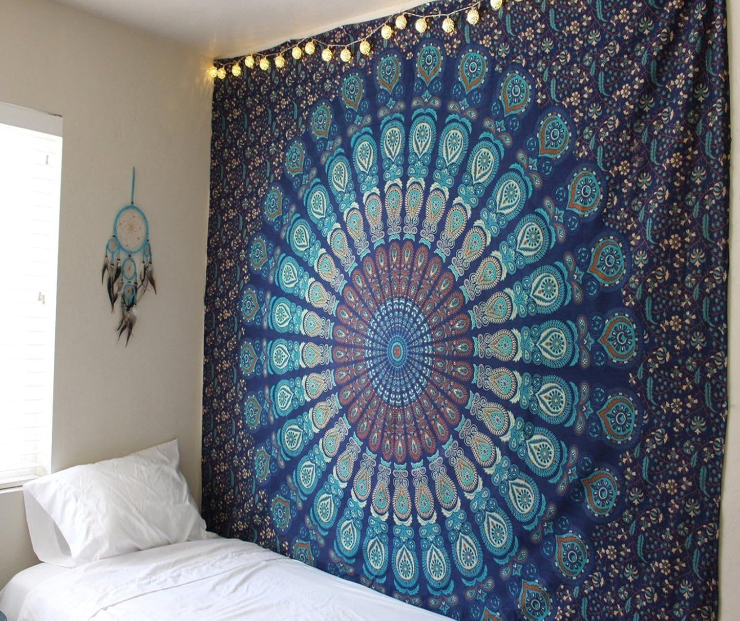 raajsee Turquoise Blue Tapestry- Best Mandala Wall Hanging- Bedding Tapestry For Bedroom Aesthetic-Size TWIN 140 X 210 CMS