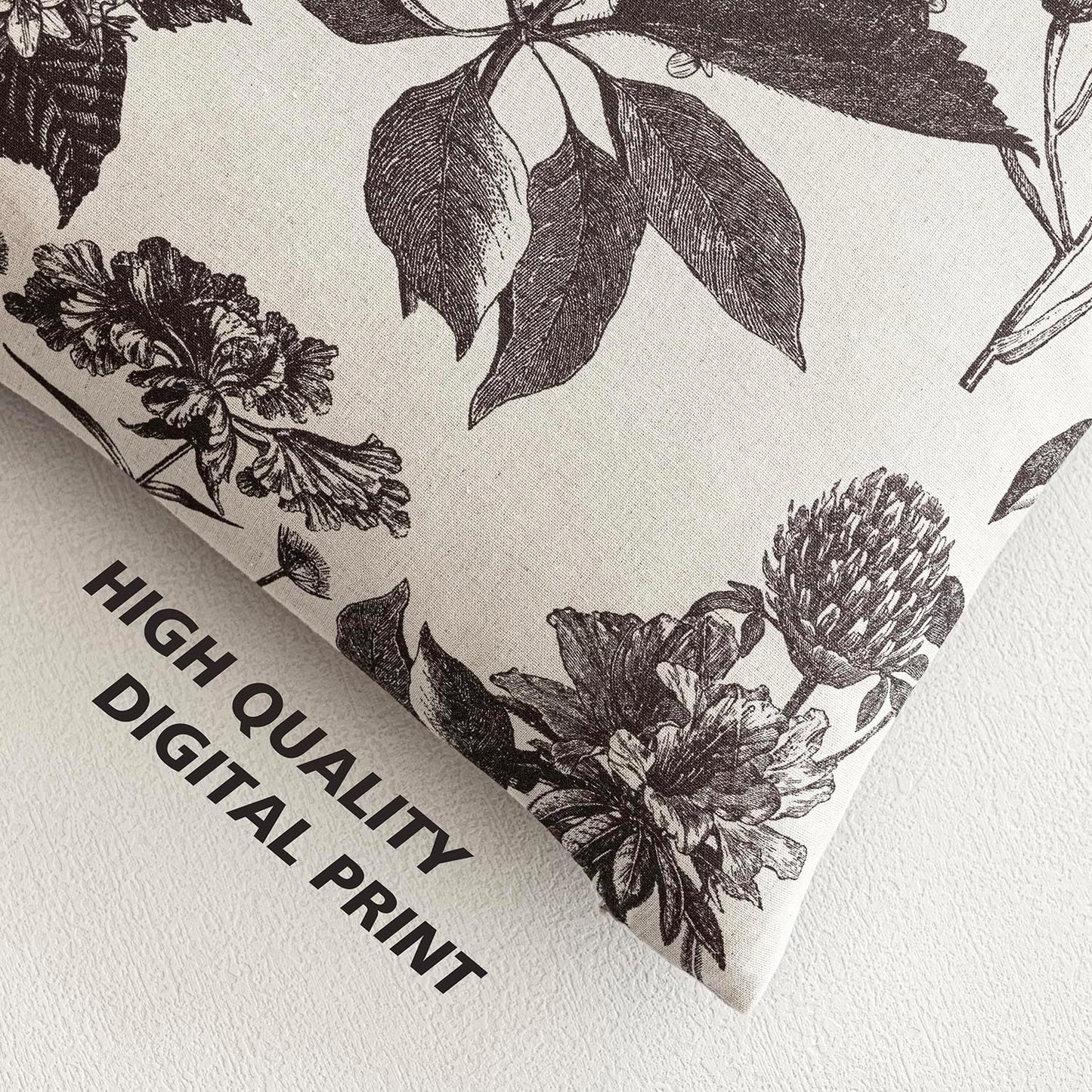 Foindtower Set of 2 Linen Floral Vintage Throw Pillow Covers Neutral Accent Print Decorative Cushion Covers Farmhouse Boho Home Decor for Sofa Chair Couch Bedroom Living Room Outdoor,24×24 Inch,Black