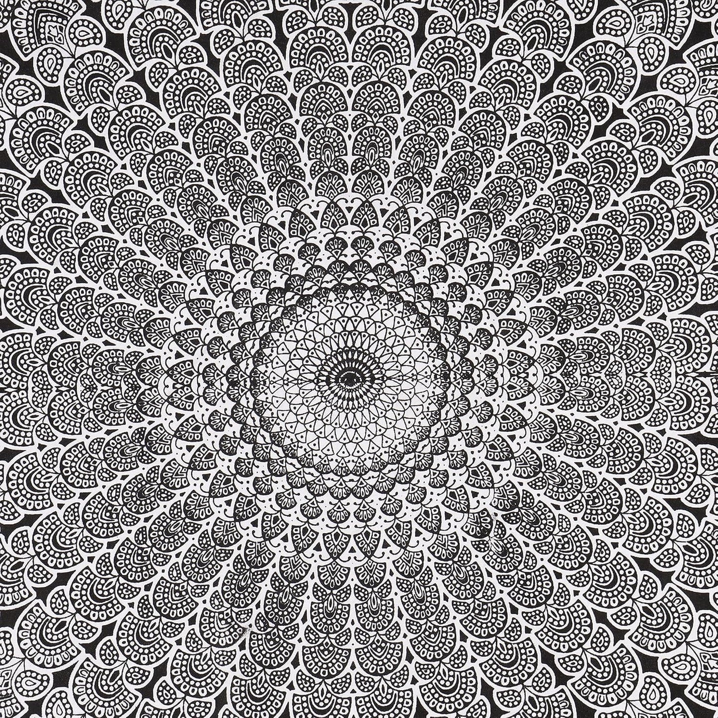 Bless International Handmade Indian hippie Bohemian Psychedelic Peacock Mandala Wall hanging College Dorm Beach Throws Table Cloth Bedding Tapestry (Black White, King(88x104Inches)(225x265Cms))