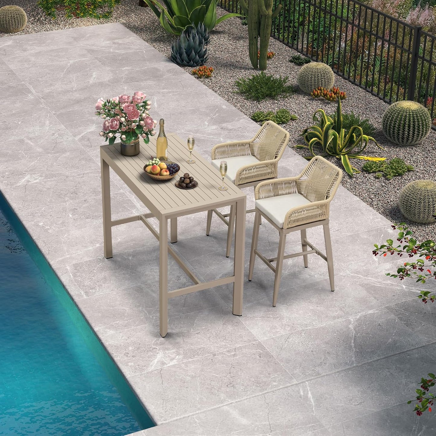 PURPLE LEAF 43.1'' Rectangle Outdoor Patio Bar Height Pub Table, Outside Aluminum Tall Kitchen Bar Table with Sturdy Legs for Bar Stool, Indoor and Outdoor, Garden, Champagne