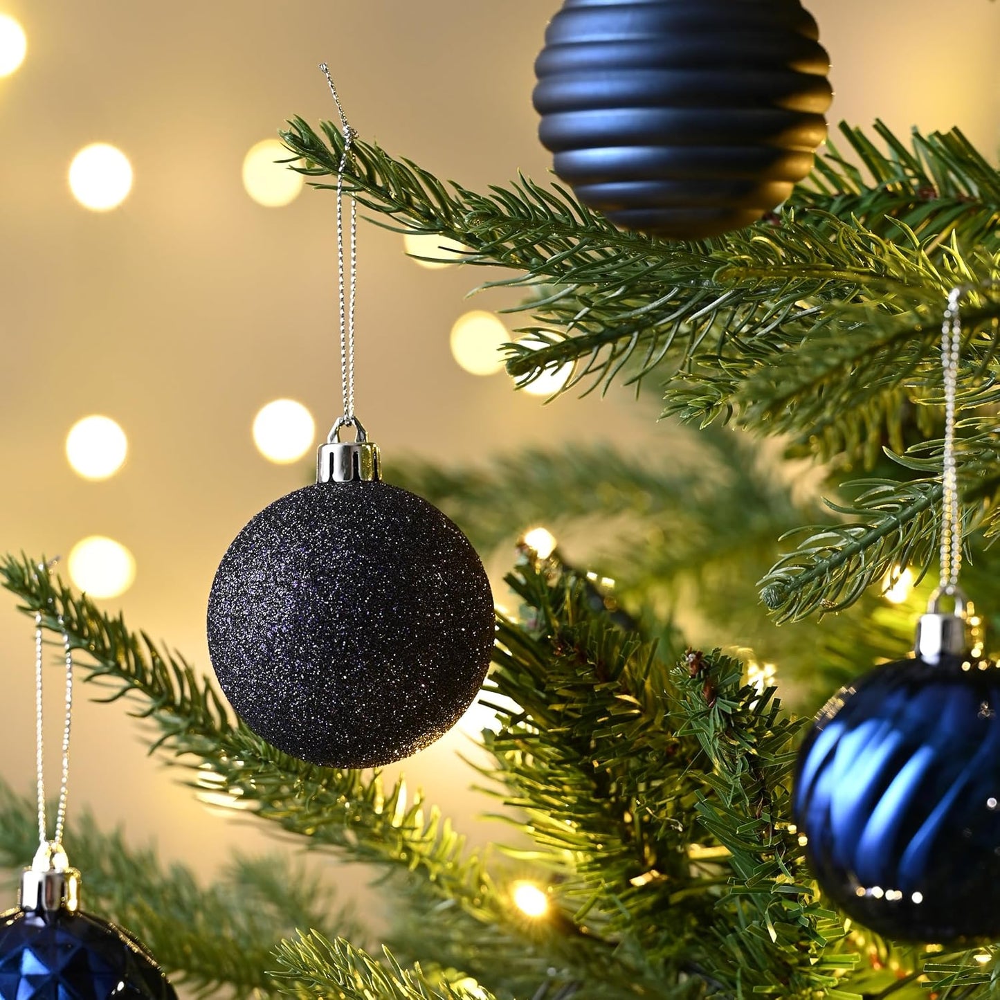 Valery Madelyn Christmas Ornaments Tree Decorations Set for Fall Halloween, 24ct Navy Blue Shatterproof Ball Ornaments, 2.36" Hanging Ornament Bulk for Xmas Holiday Party Decor