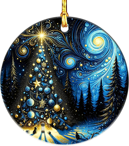 Jabihome Christmas Ornaments 2025, Exchange for Women, Men, Collectible Dated Year Ornaments for Tree, Unique Acrylic Suncatcher, Printed Stained Glass Effect Decor (Starry Tree)