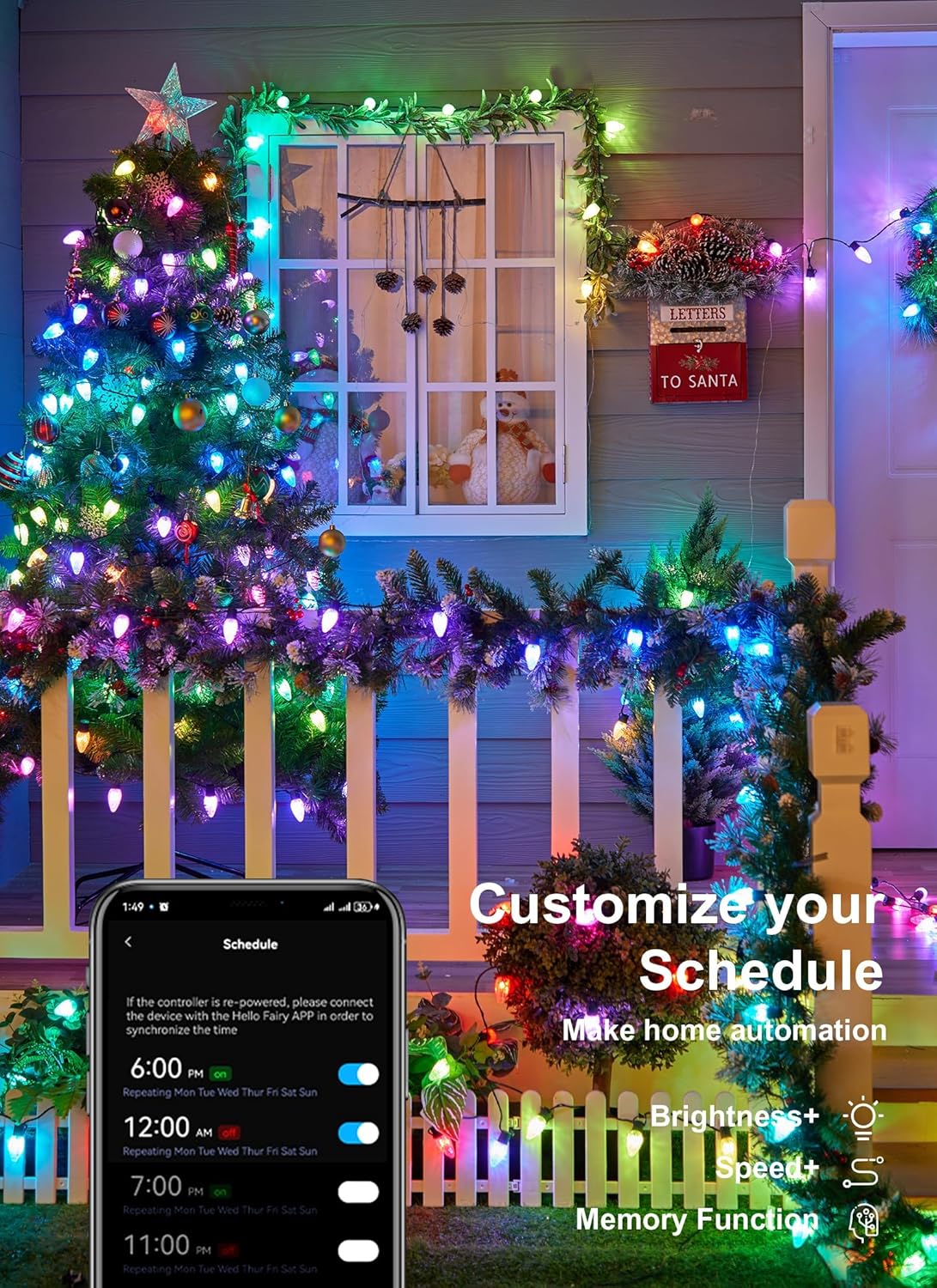 Brightown Smart C9 Christmas Lights Outdoor, 150 LED Christmas Color Changing Fairy Lights App Control, Music Sync, RGB, Shatterproof Connectable C9 String Lights for Tree House Indoor Xmas Decor
