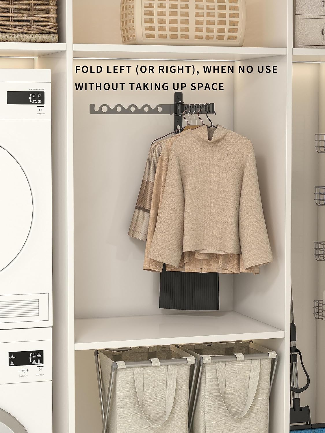 Dr.DJ Wall Hanger for Clothes, Coat Hanger Mounted Matte Black Retractable Clothes Drying Organizer Rack Garment Hooks Aluminium Folding Indoor Space Saver (2 Racks) Black