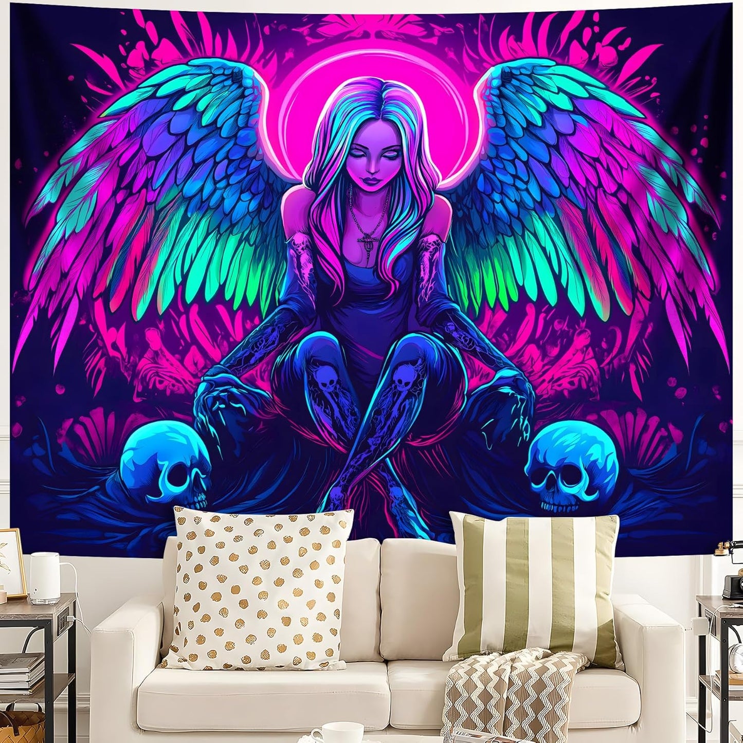 Blacklight Tapestry,WingTapestry Glow In The Dark,UV Reactive Black Light Upright Posters Wall Hanging for Bedroom Dorm Living Room Backdrop Decor (wing4, 79L" x 59W")