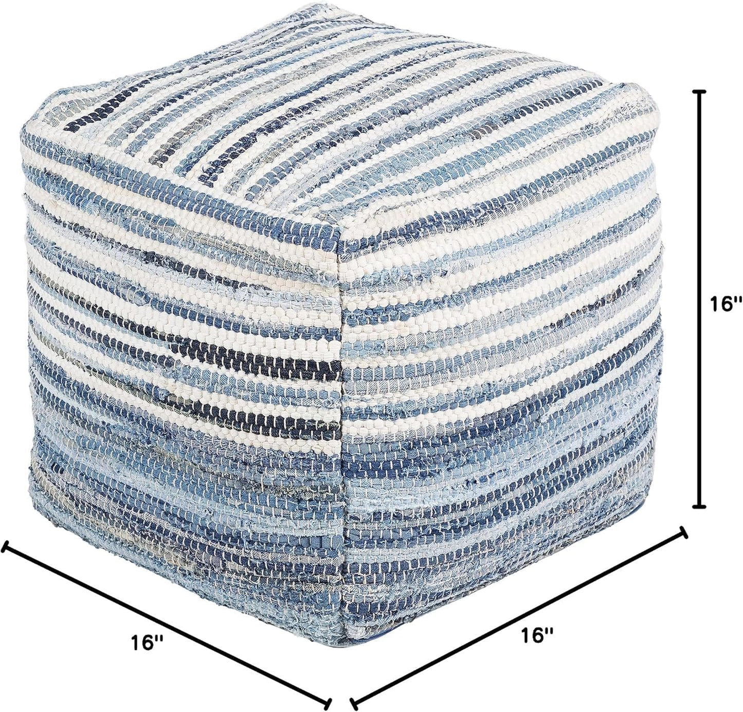 Mark&Day Pouf Ottoman, Korneuburg Natural Fiber Navy Cube Pouf Foot Rest for Living Room, Bedroom and Boho Home Decor (16"x16"x16")