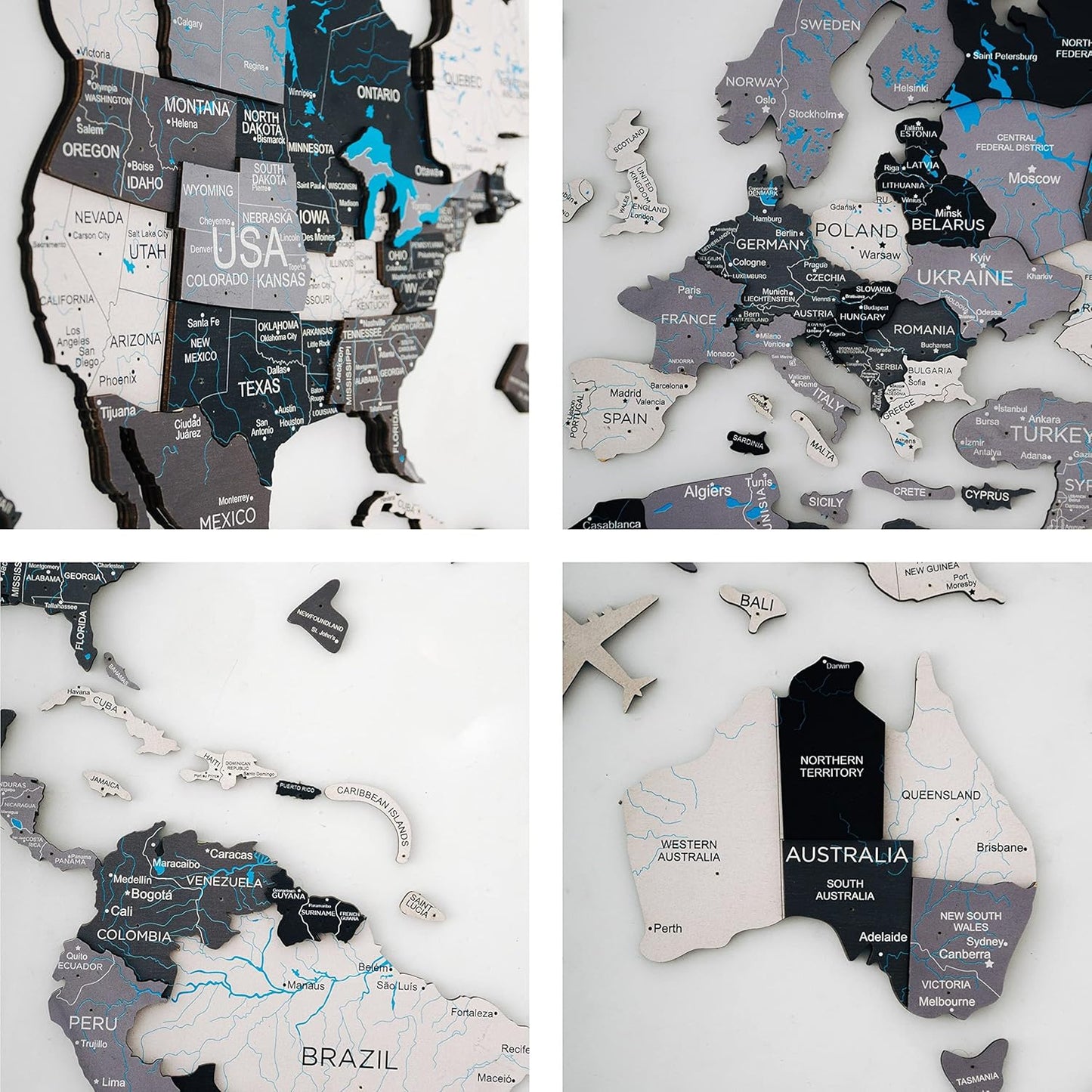 Handmade 3D Wood World Map Wall Art Large Wall Decor Track Your World Travels - Special For Home, Kitchen And Office (Large, Nordik)