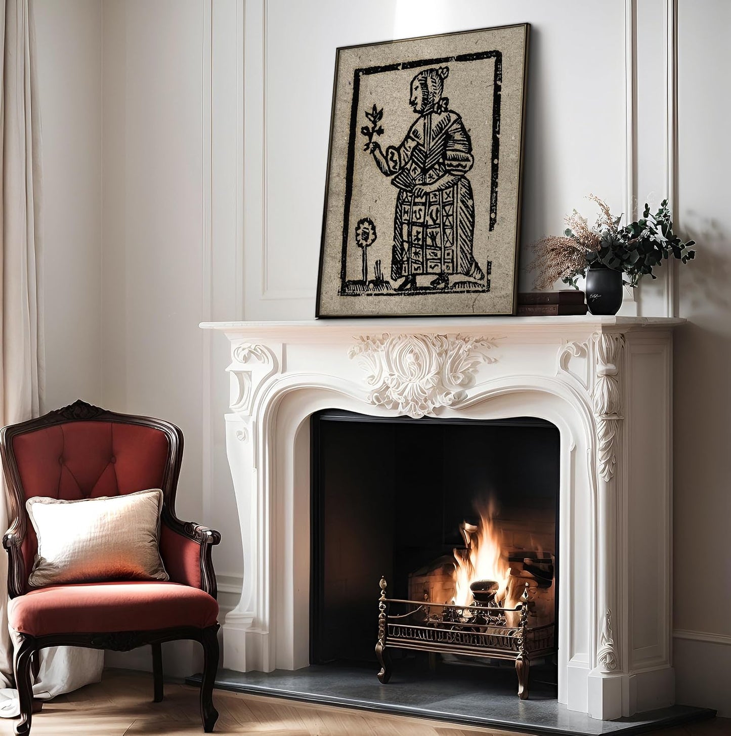 Poster Master Vintage Woodcut Poster - Retro Medieval Print - Gift for Gothic, Horror Fan - Witch Holding a Plant, Magic, Spell, Herbalist - Wall Decor for Bedroom, Dorm, 24x32 Unframed Wall Art