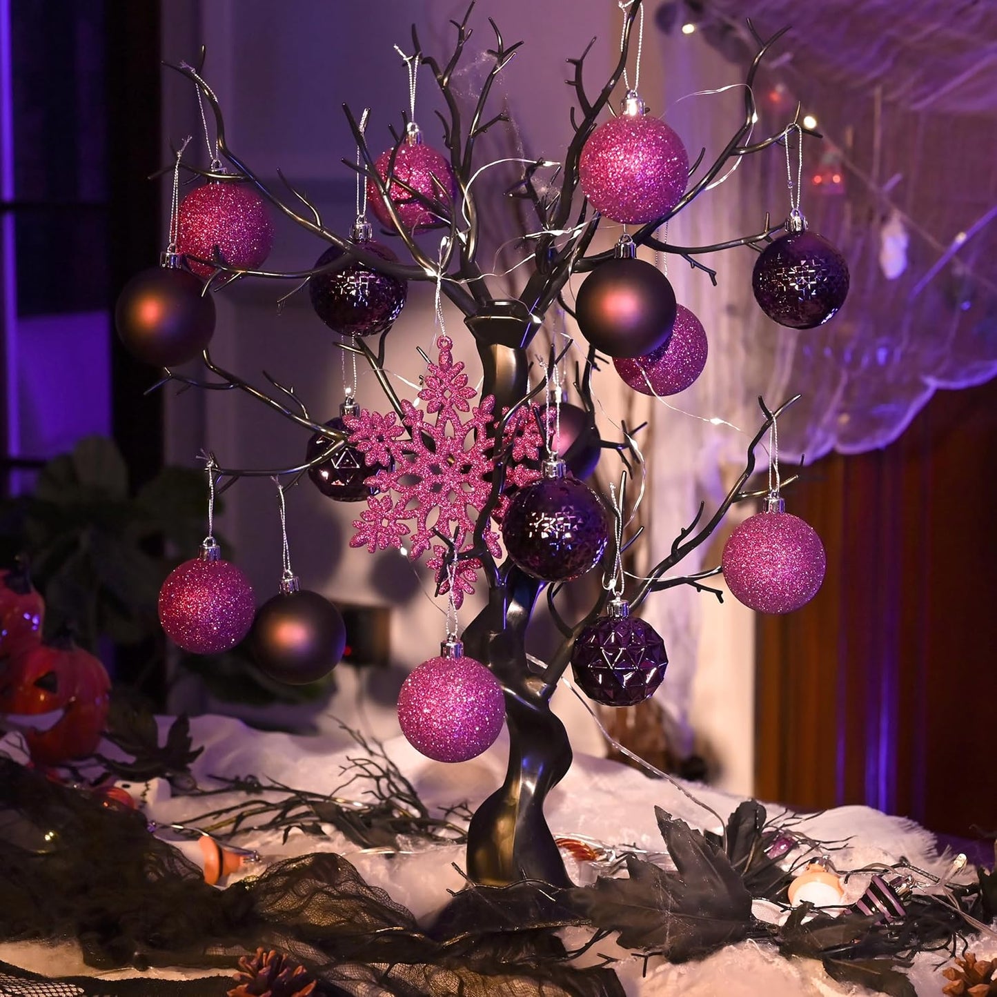 Valery Madelyn Christmas Tree Decorations Ornament Set for Fall Halloween, 50ct 2.36 Inches Purple Shatterproof Christmas Ball Ornaments Hanging Xmas Holiday Party Decor