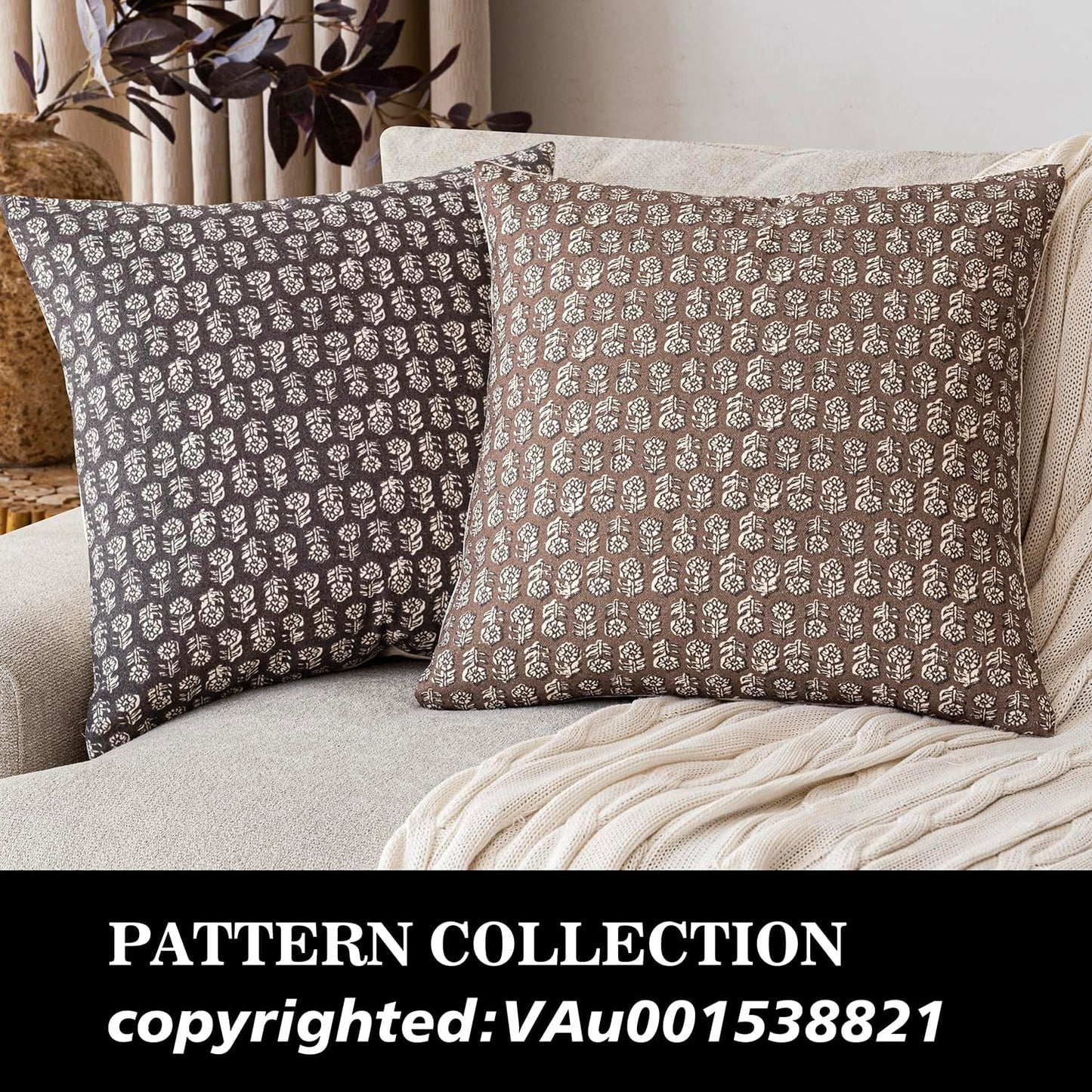 Foindtower Set of 2 Decorative Vintage Floral Print Throw Pillow Covers Neutral Modern Farmhouse Cushion Covers Boho Home Decor for Sofa Couch Chair Bedroom Living Room Outdoor,20×20 Inch,Brown