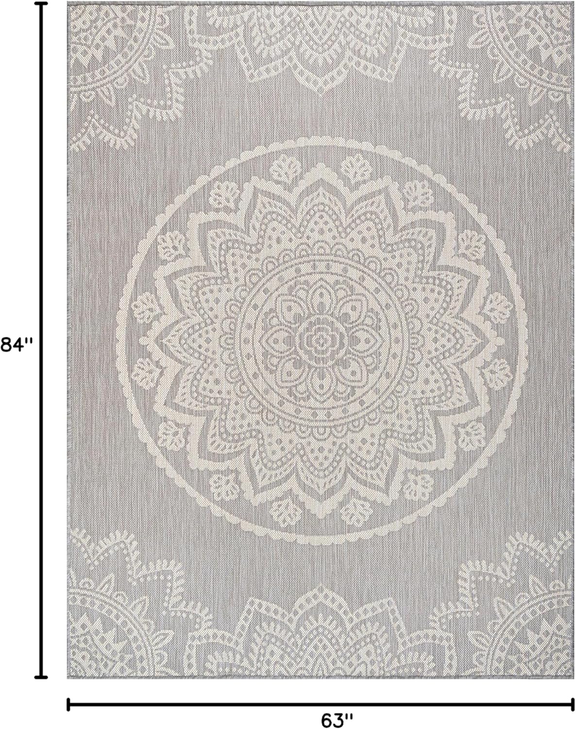 CAMILSON Outdoor Rug 6x9 Modern Area Rugs for Indoor and Outdoor Patios and Porches - Waterproof, Washable, Non-Shedding, Easy-to-Clean Outside Carpet (6 x 9, Medallion - Grey/White)