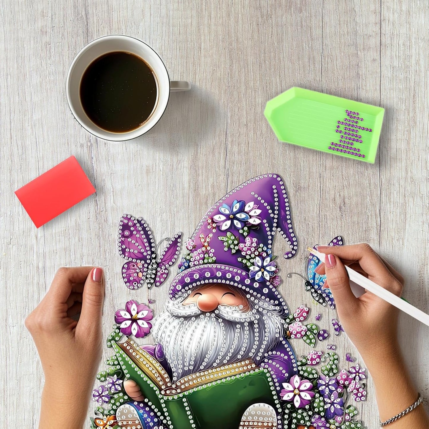 SENQAO Gnome Diamond Art Hanging Kit for Adult, Special Shaped Rhinestone, Double Sided DIY Acrylic Diamond Art Painting Window Pendants Home Garden Wall Hanging Kits Hanging Ornament(Butterfly Book)