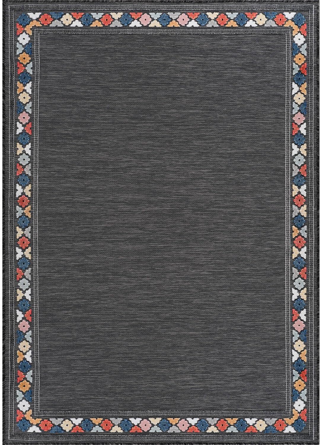 Beverly Rug Outdoor Rug 5x7 Modern Bordered Area Rugs for Indoor and Outdoor Patio Easy to Clean Non Shedding Living Room Porch Garden Washable Outside Carpet (5 x 7 Dark Gray)