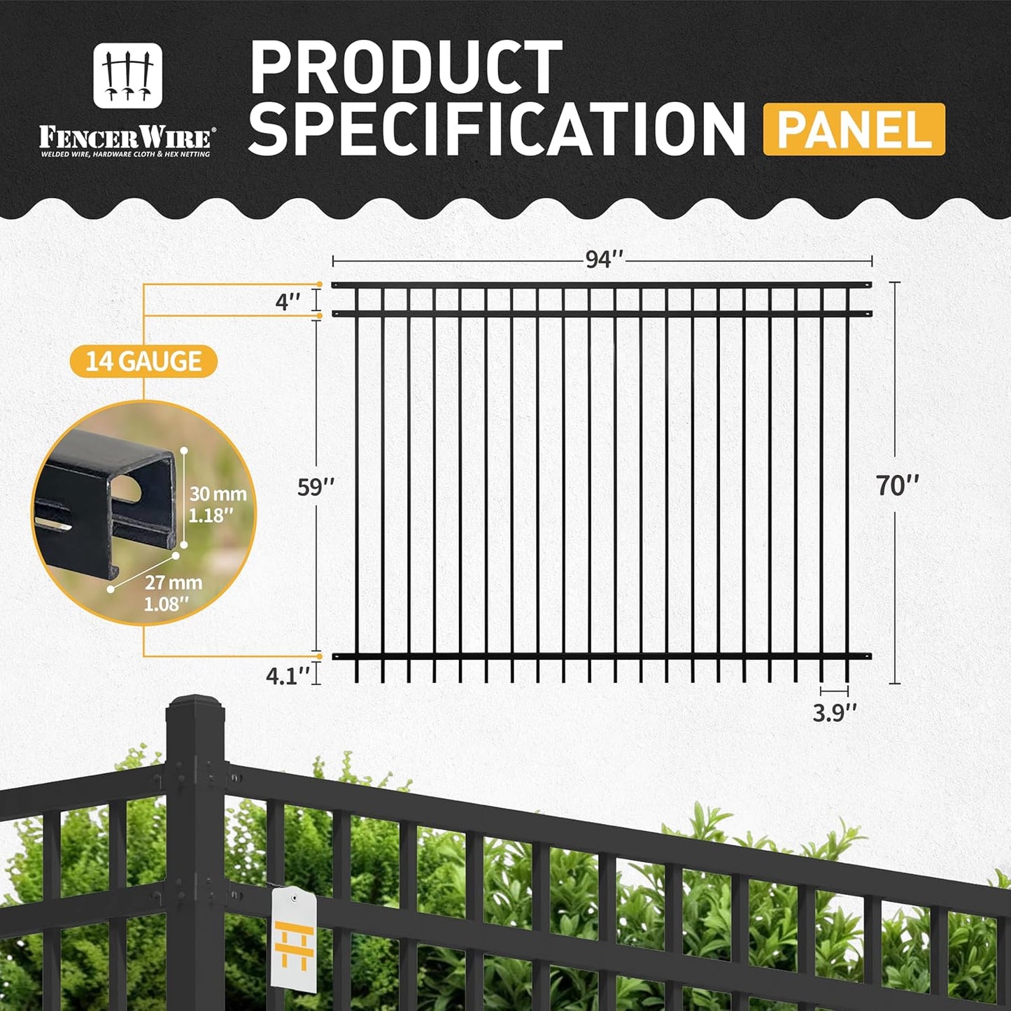 Fencer Wire Heavy Duty Flat Top Fence Barrier Panel, 6FT Height X 8FT Width Anti-Rust Metal Fencing Panel, 2” Diameter Steel Outdoor Decorative Garden Fence Panel for Yard, Pool, Patio, Single Panel