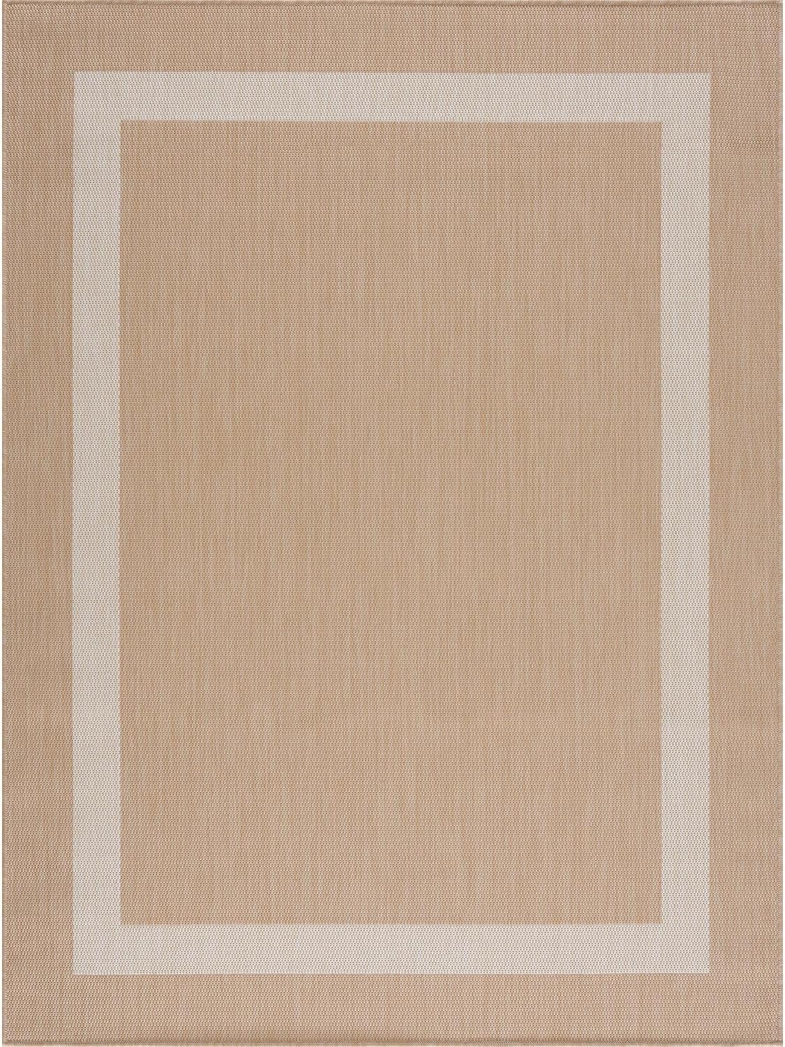 CAMILSON Outdoor Rug 10x14, Large Modern Outside Rugs for Patios Porches Waterproof Durable Washable Non-Shedding, Easy-to-Clean Indoor/Outdoor Area Carpet (10 x 14, Bordered - Beige/White)