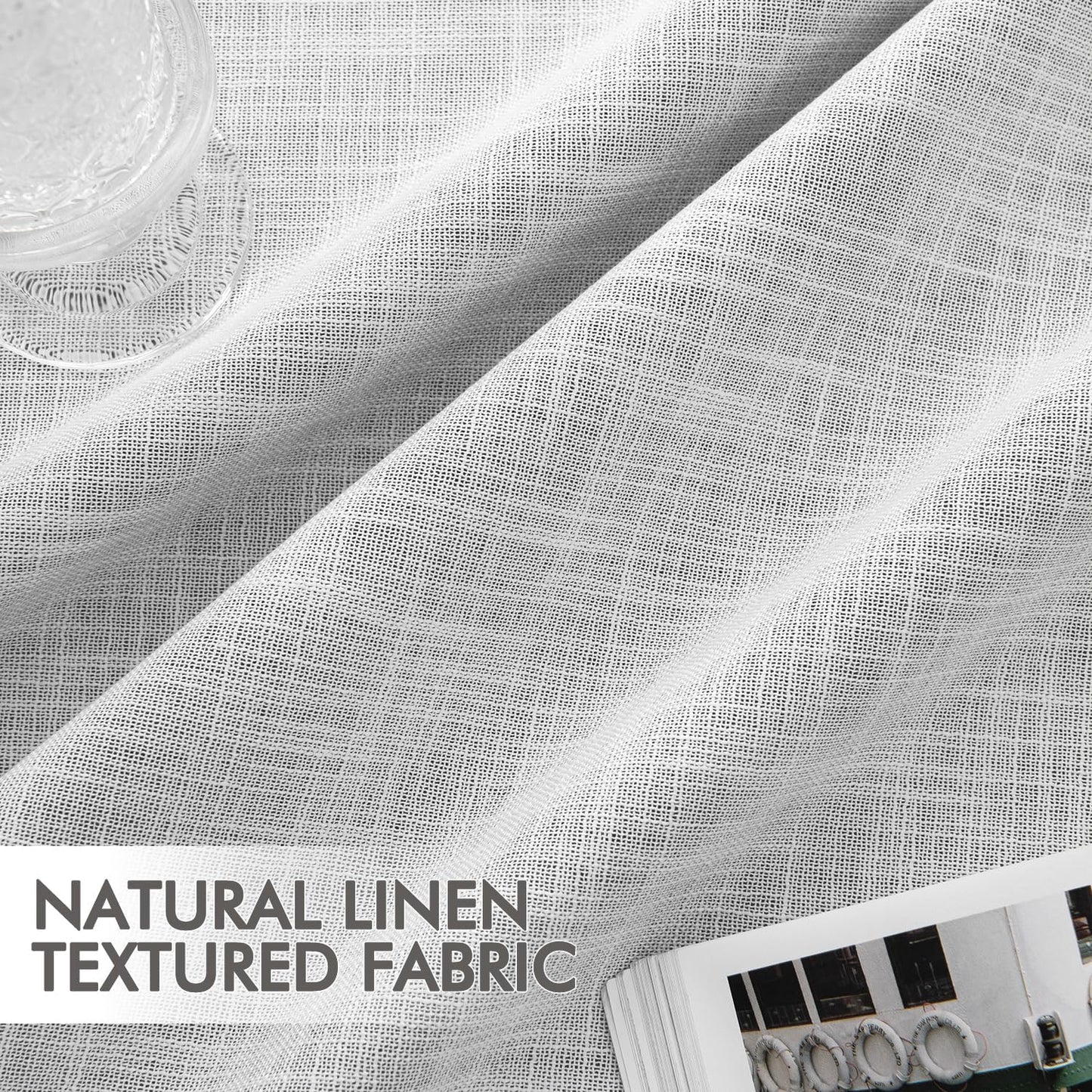 MIULEE Greyish White 100% Blackout Linen Curtains 120 Inch 2 Panels Set Double Sided No Coating Pinch Pleated Back Tab Black out 10 FT Extra Long Thermal Insulated Bedroom Living Room Darkening Drapes