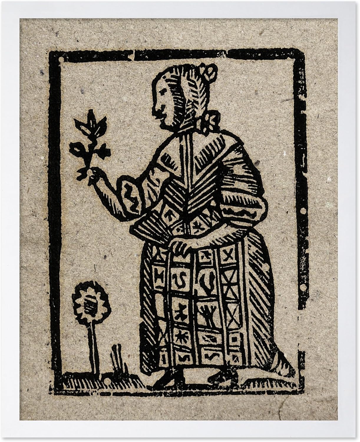Poster Master Vintage Woodcut Poster - Retro Medieval Print - Gift for Gothic, Horror Fan - Witch Holding a Plant, Magic, Spell, Herbalist - Wall Decor for Bedroom, Dorm, 16x20 White Framed