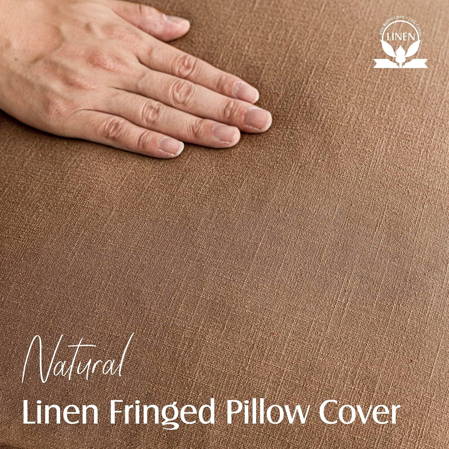 Foindtower Set of 2 Decorative Linen Fringe Throw Pillow Covers Cozy Boho Farmhouse Cushion Cover with Tassels Soft Accent Pillowcase for Couch Sofa Bed Living Room Home Decor, 16×16 Inch, Khaki Brown