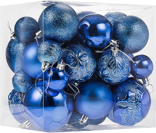 Senjie Blue Shatterproof Christmas Ornaments, 32 Pcs, Plastic, Hanging, Christmas, Wedding