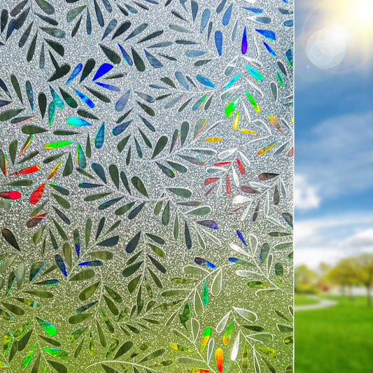 DUOFIRE Window Privacy Film Rainbow Window Film Decorative Leaves Pattern Window Cling Frosted Reusable Anti-UV Non-Adhesive Static Cling Privacy Film for Home Office 35.4 × 78.7 inches