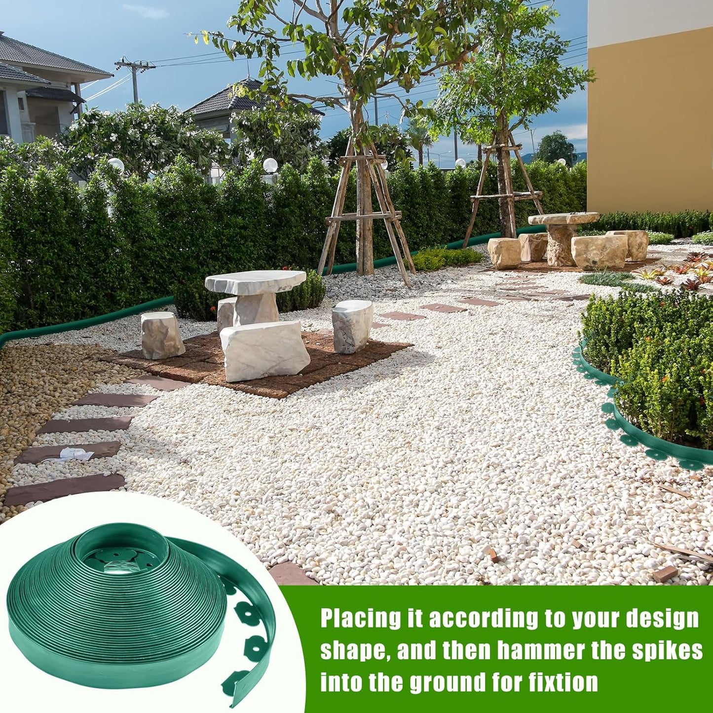 Sasylvia 1.5'' x 200' Landscape Edging Kit Edging Border Coil Include Anchoring Spikes 10 Connectors Plastic Garden Border for Lawn Garden Grass Yard Home(Green)