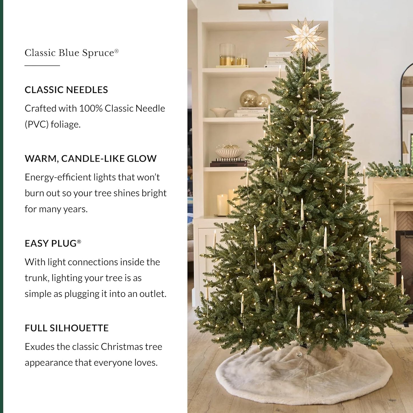 Balsam Hill 15 ft Pre-Lit Classic Blue Spruce - Artificial Christmas Tree with 11,454+ Tips, 3300 Hand-Strung Clear LED Lights, Easy Plug System & Premium Stand for Indoor Holiday Decorating