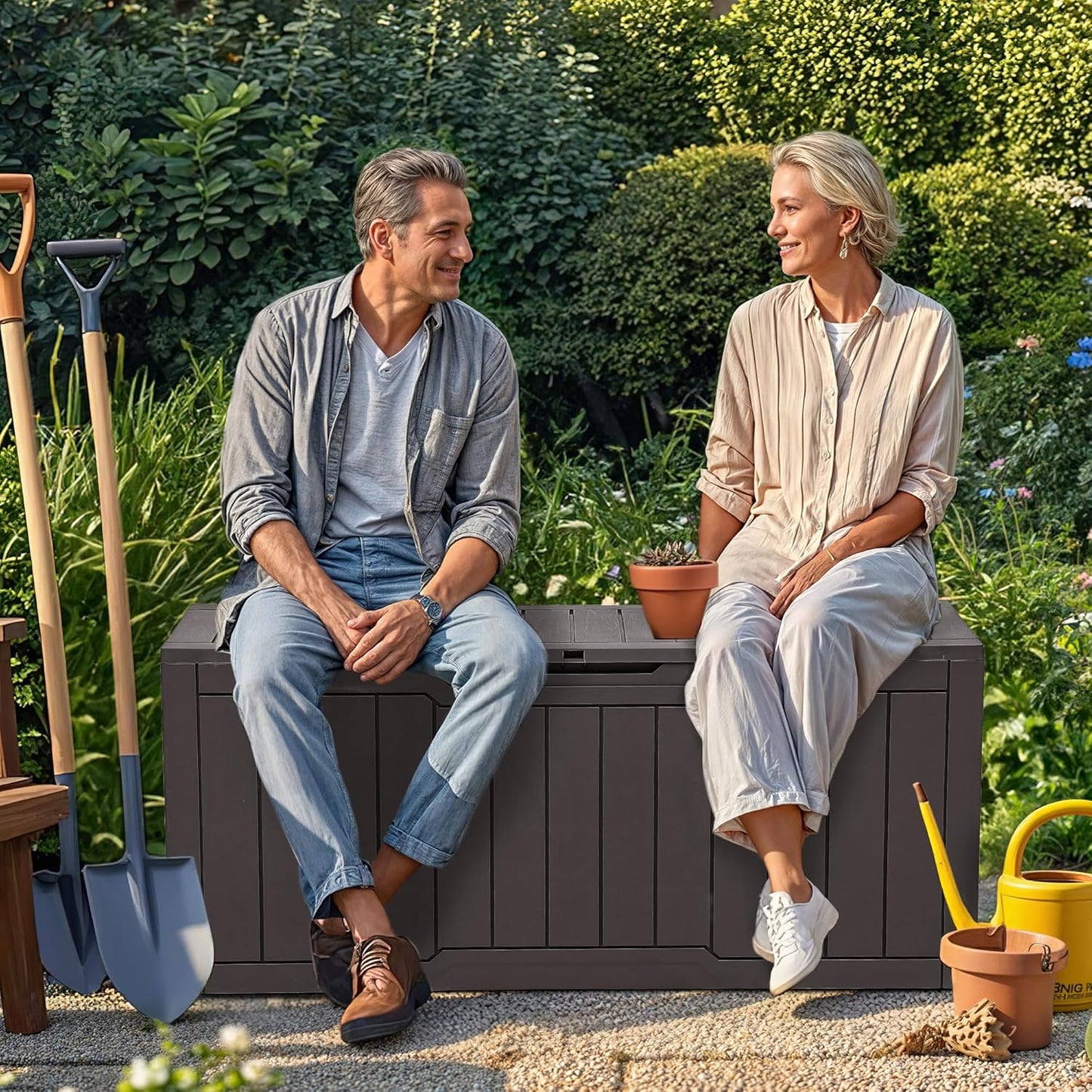 YITAHOME 80 Gallon Outdoor Storage Box, Large Water Resistant Resin Deck Box, Indoor Outdoor Lockable Storage Container for Patio, Garden, Cushions, Tools, Equipment (Dark Brown)