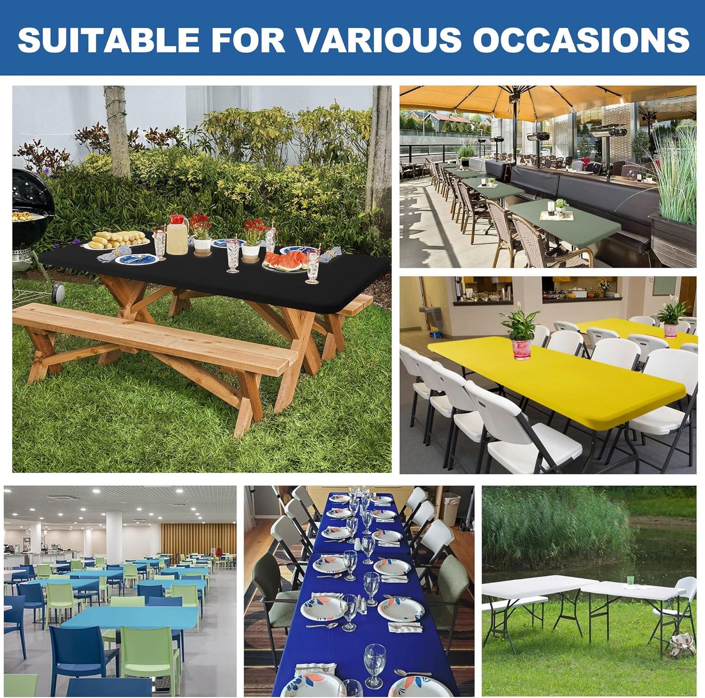 Fitted Tablecloth for 6 Foot Rectangle Tables-10 Pack White Elastic Outdoor Picnic Table Cover-Spandex Stretch Folding Table Cloths 6 ft for Camping Dining Room Patio Kitchen Banquet Party